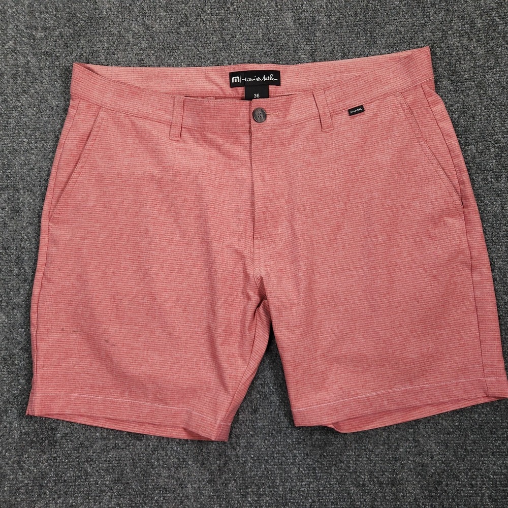 Travis Mathew Golf Shorts Men 36 Red Good Sand Harbor Micro Stripe 1MW397
